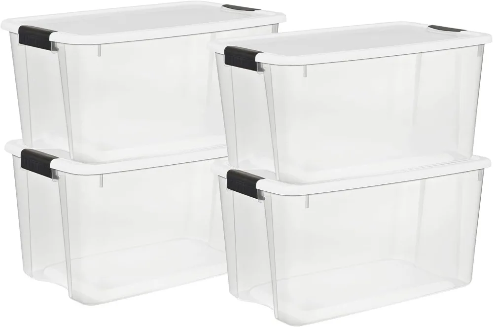

4 Pack Ultra Latching Box, Storage Bins with Lids Clear Plastic, 70 Quart - Heavy-Duty Organizing Containers for Closet Bathroom