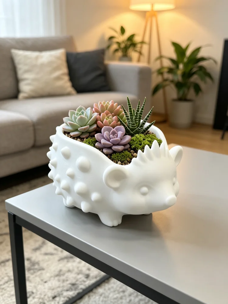Matte White Hedgehog-Shaped Succulent Flower Pot, Novelty Animal-Shaped Mini Flower Pot, Durable Petg Material, Large-Mouthed Succulent Container, Cactus Container, Suitable for Placing on Desktops, Windowsills, or in Offices, Indoor Plant Growing Pot, Cute Home Decor Item, Gift for Succulent Enthusiasts, Housewarming Gift