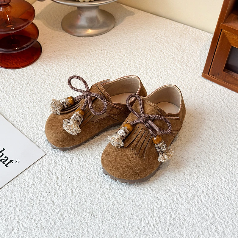 

Retro Autumn Children Fashion Shoes New Tassel Versatile Girls Causal Leather Shoes Princess Performance Kids School Flat Shoes