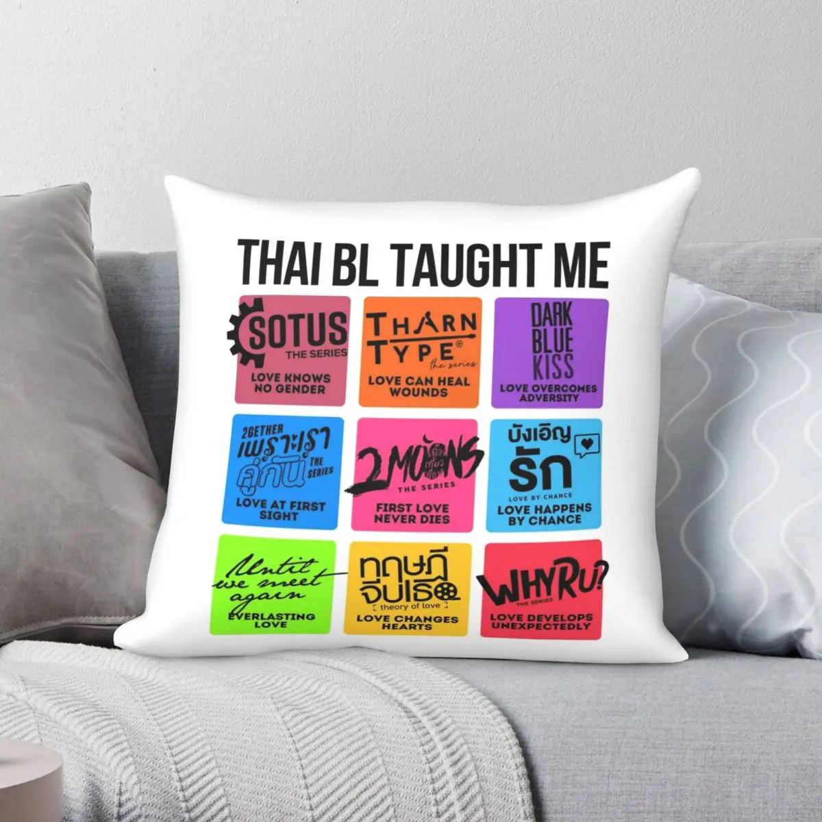 THAI BL TAUGHT ME Square Pillowcase Polyester Linen Velvet Creative Zip Decorative Throw Pillow Case Bed Cushion Cover