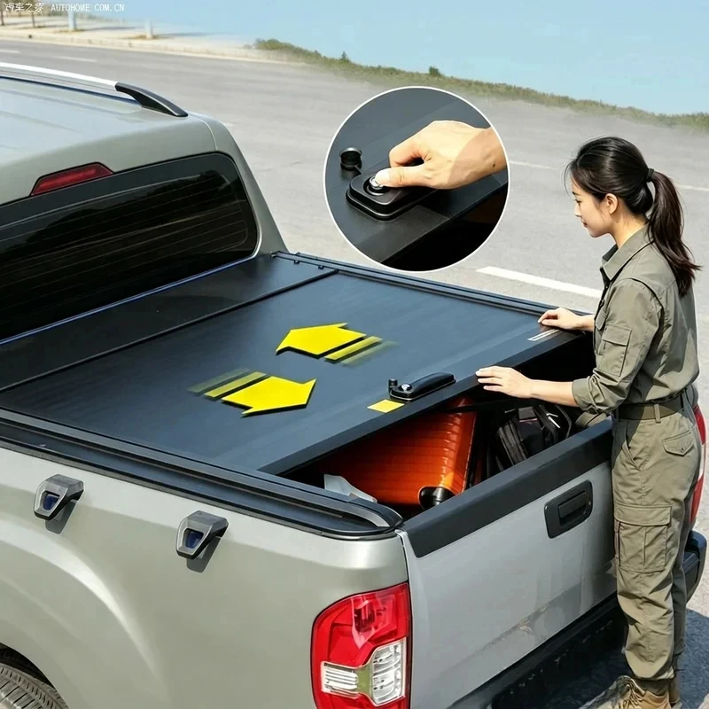 Protect Cargo Manual Retractle Roll‑Up Aluminum Alloy Tonneau Cover .Ft Waterproof Le For Pickup