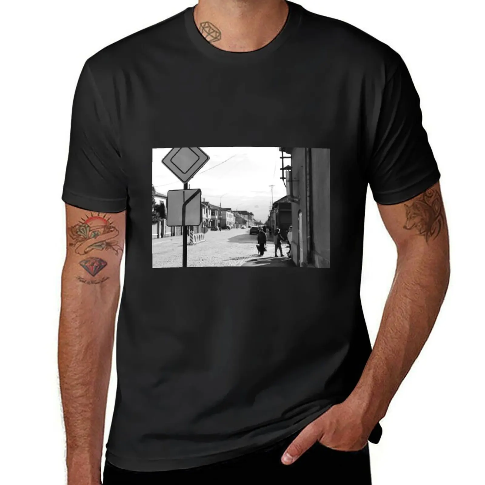 People turn right on a small ancient cobblestone street T-Shirt for a boy funnys vintage clothes plain white t shirts men