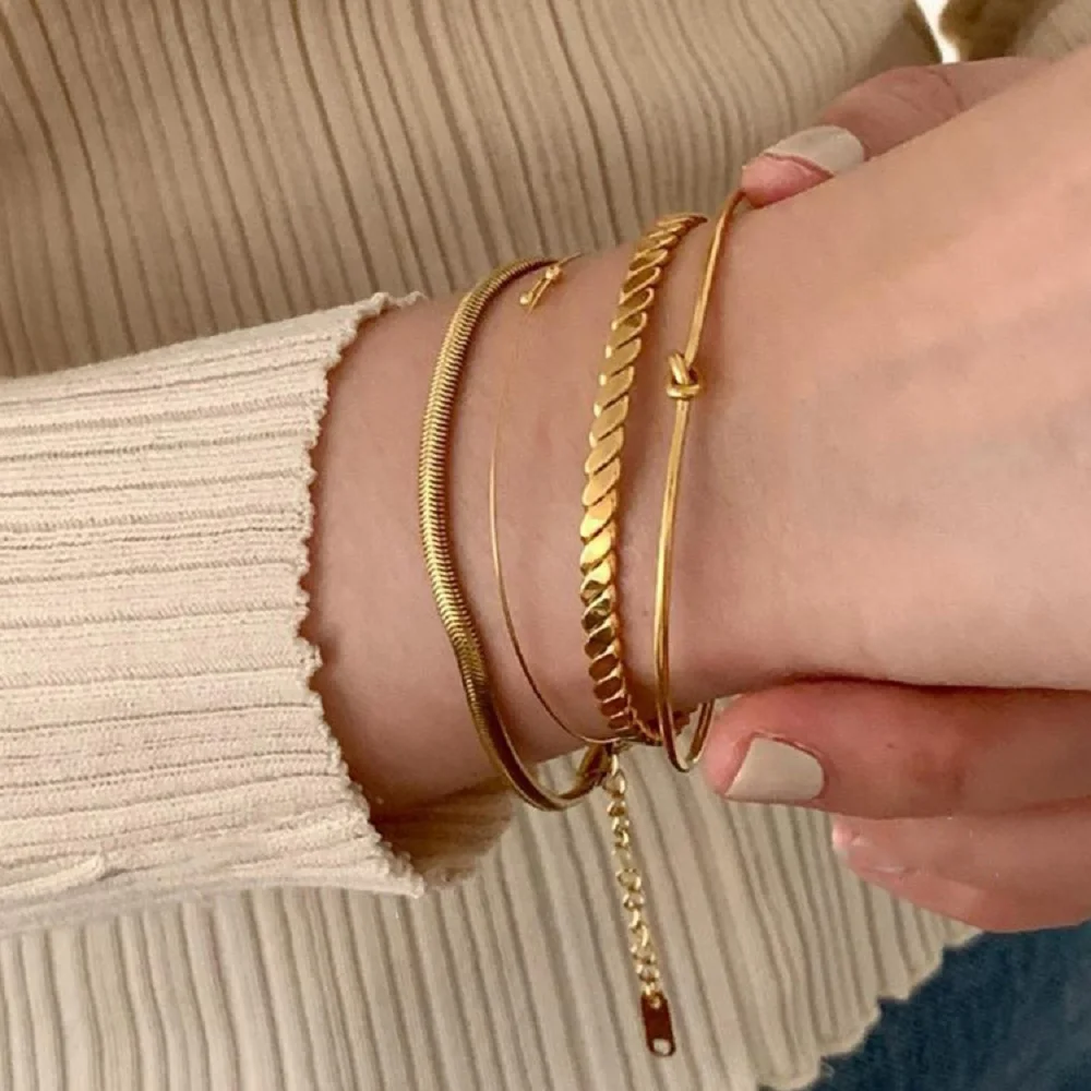 Fashion Stainless Steel Open Bangle Bracelets For Women Non Fading Circular Minimalist Women's Hand Bracelets Luxury Jewelry