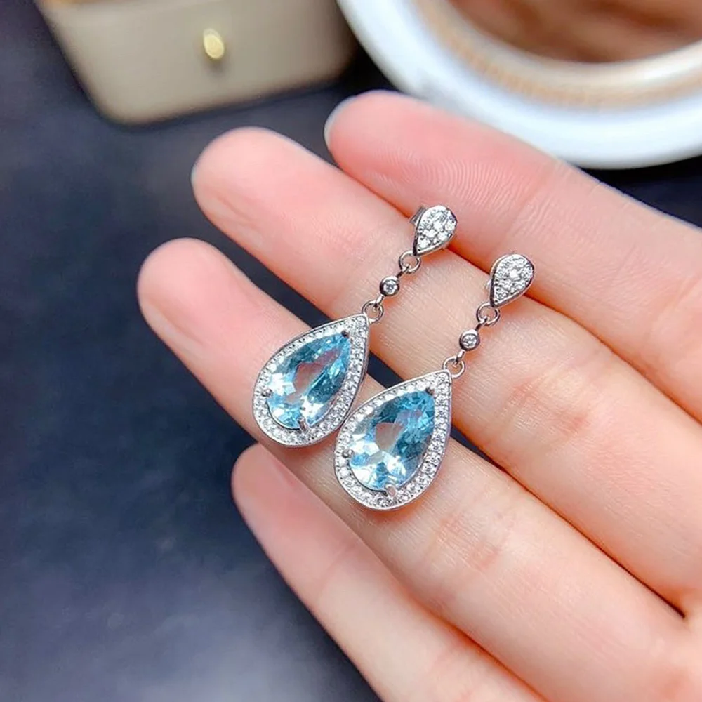 CAOSHI Delicate Dainty Pendant Earrings for Women Wedding Party Jewelry with Bright Blue Crystal Exquisite Design Accessories