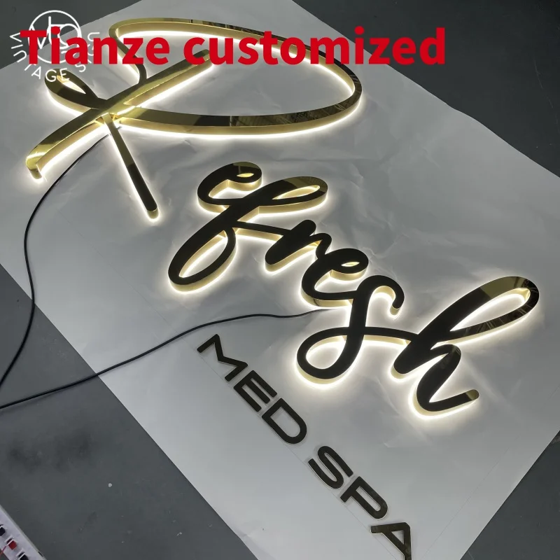 (customized)Mirror Backlit Letter Metal Signs Businesses Backlit Stainless Steel Letters