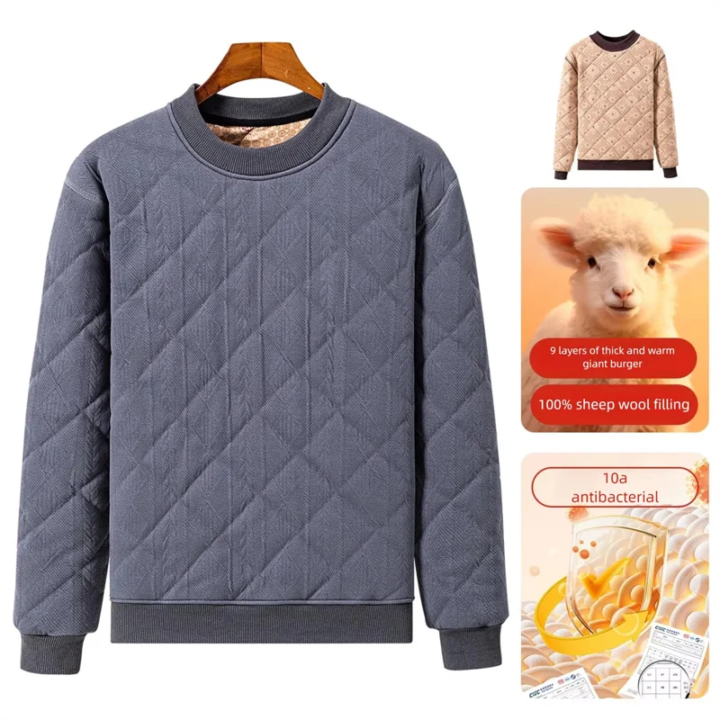 New Men's Casual Thermal Underwear Thickened Long-sleeved Pullover Winter Middle Aged Velvet Nine Layers Thick Men's Sweatshirt