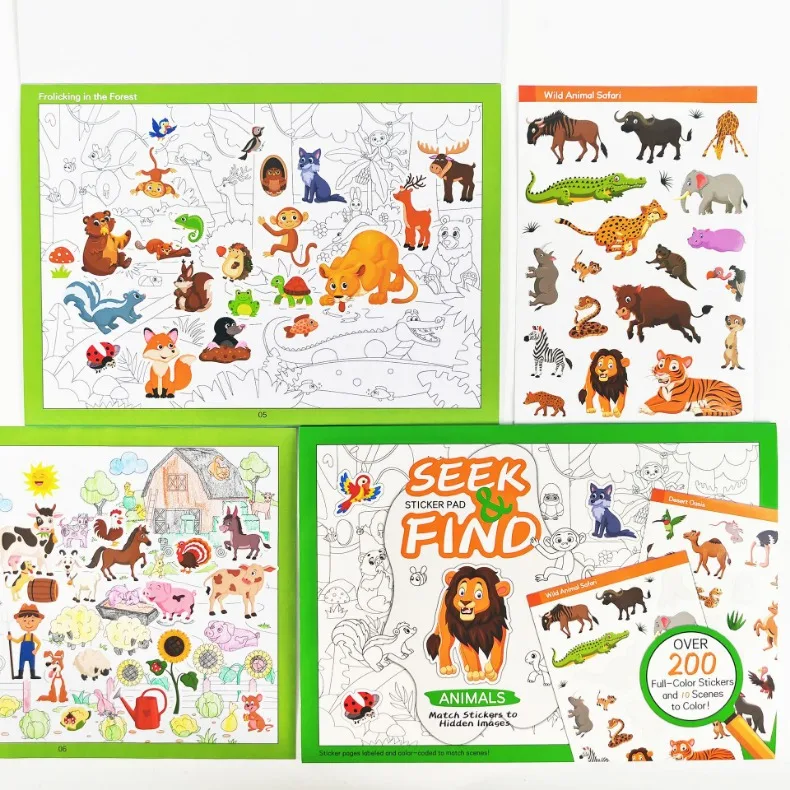 Fun Sticker Book, Search and Find Sticker Book Fun DIY Toy Book for Children Aged 3-10 Looking for Animal Parent-Child Interacti