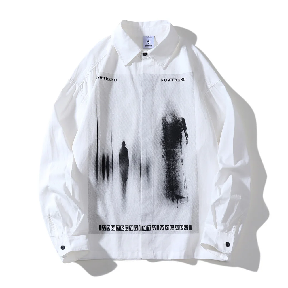 

Men’s Graphic Print Long Sleeve Shirt Oversized Casual Button Down Streetwear Abstract Design Fashion Top 2026 New