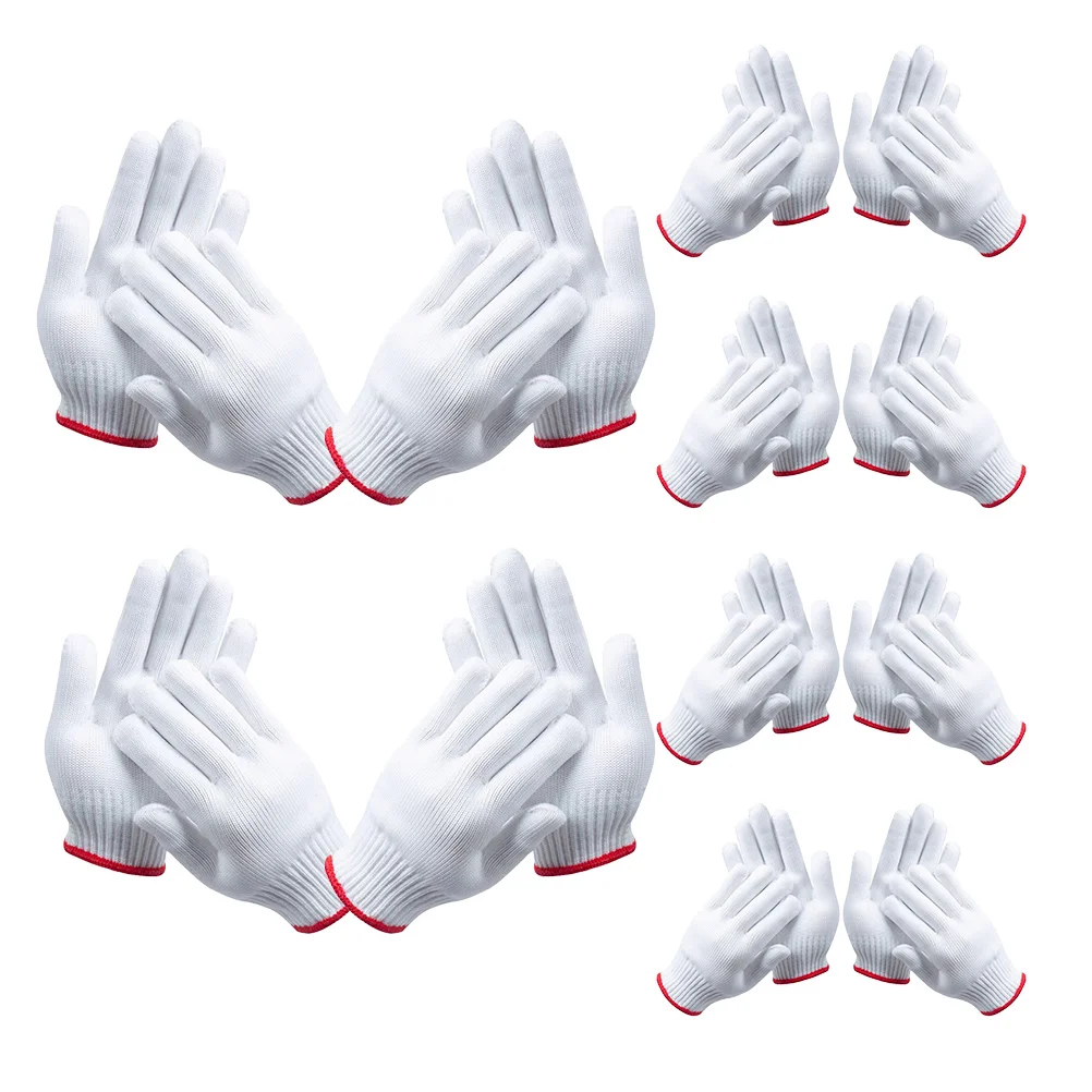 12 Pairs Gloves Safety Work Knit Nylon Thread Labor Protection Warehouse for Men Workers Painters Construction White