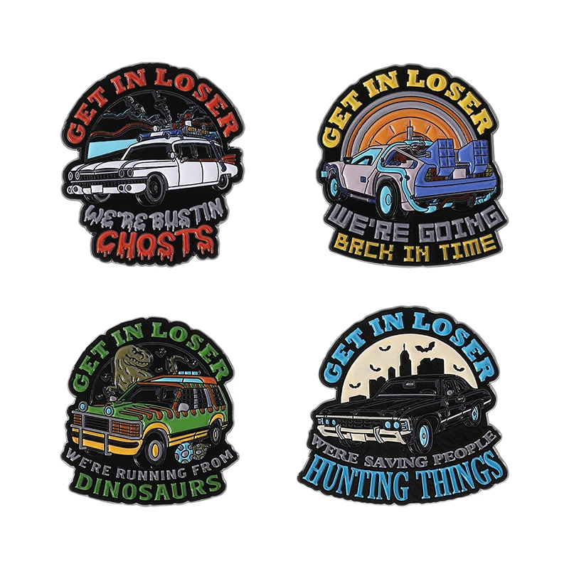 Get In Loser We're Going Back In Time Enamel Pins Cartoon Anime Movies Car Brooch Bag Lapel Badge Punk Jewelry Gift for Friends