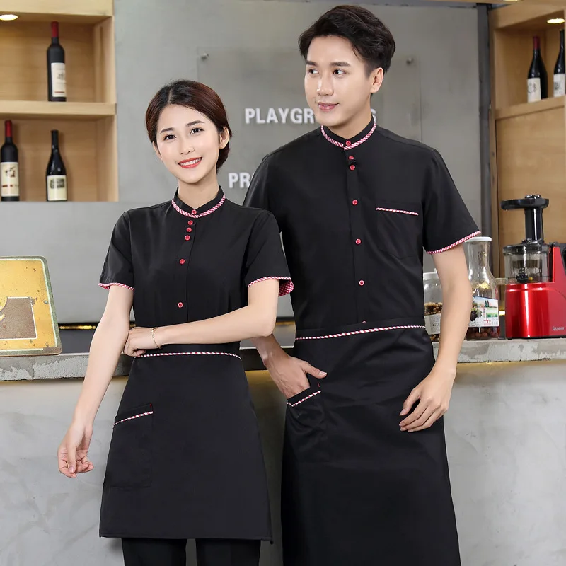 

Western Restaurant Workwear Short Sleeve Waiter Uniforms Summer Hotel Fast Food Hot Pot Cook Clothing Fashion Food Service Shirt