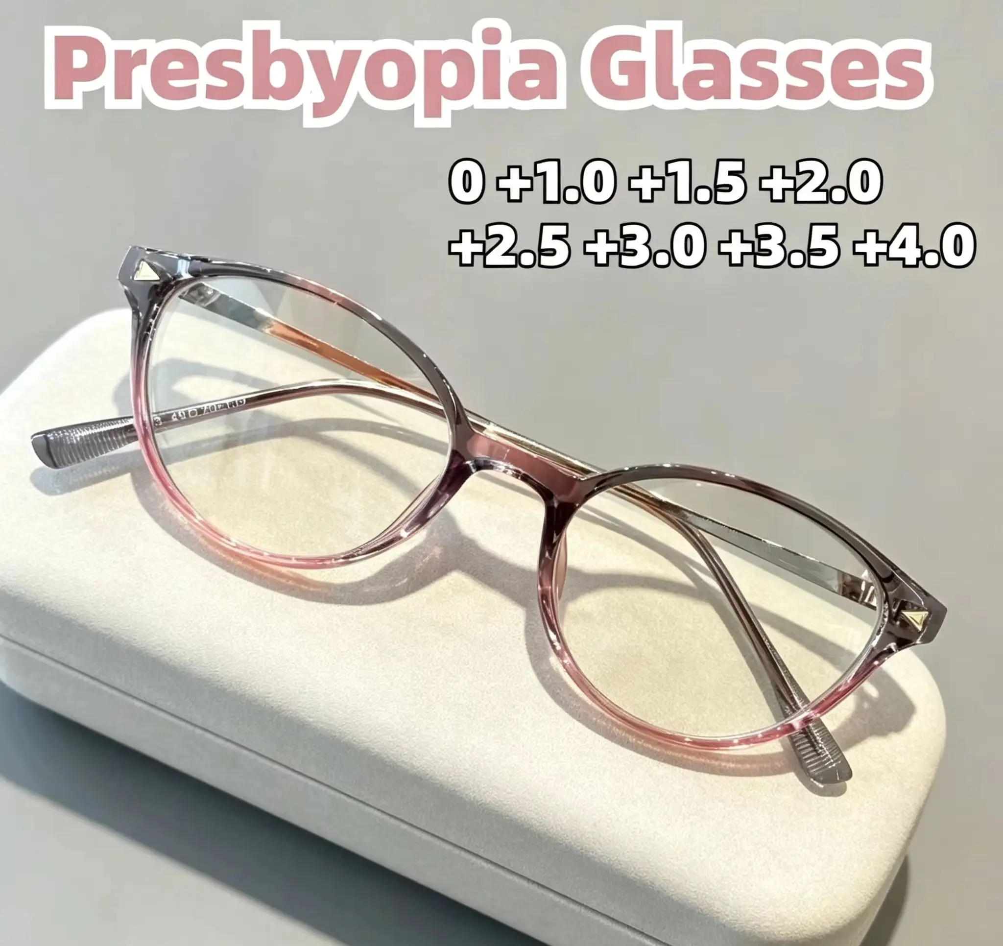 Stilvolle ovale Cat-Eye-Brille für Presbyopie mit Farbverlauf-Rahmen, Anti-Blaulicht-Lesebrille für Damen, 0 bis +4,0 Dioptrien