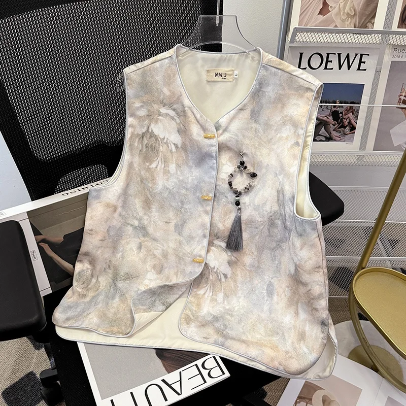 Ele Chinese Sle Bloemenprint Damesvest Veelzijdige Zomer High-End Faionable Commuter Sle Katoenmix Jaet