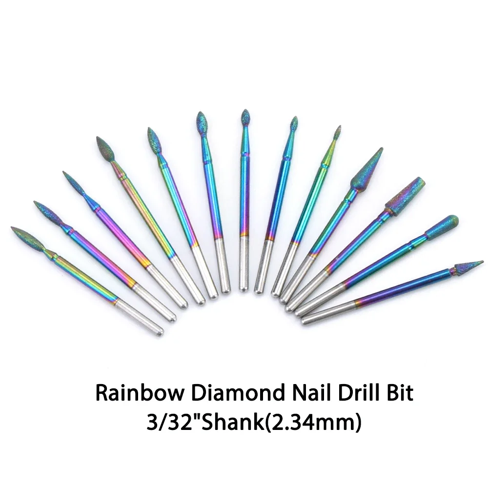 10 stks Rainbow Diamond Burr Frees Nail Boren Set Coating Carbide Cuticle Clean voor Elektrische Manicure Pedicure