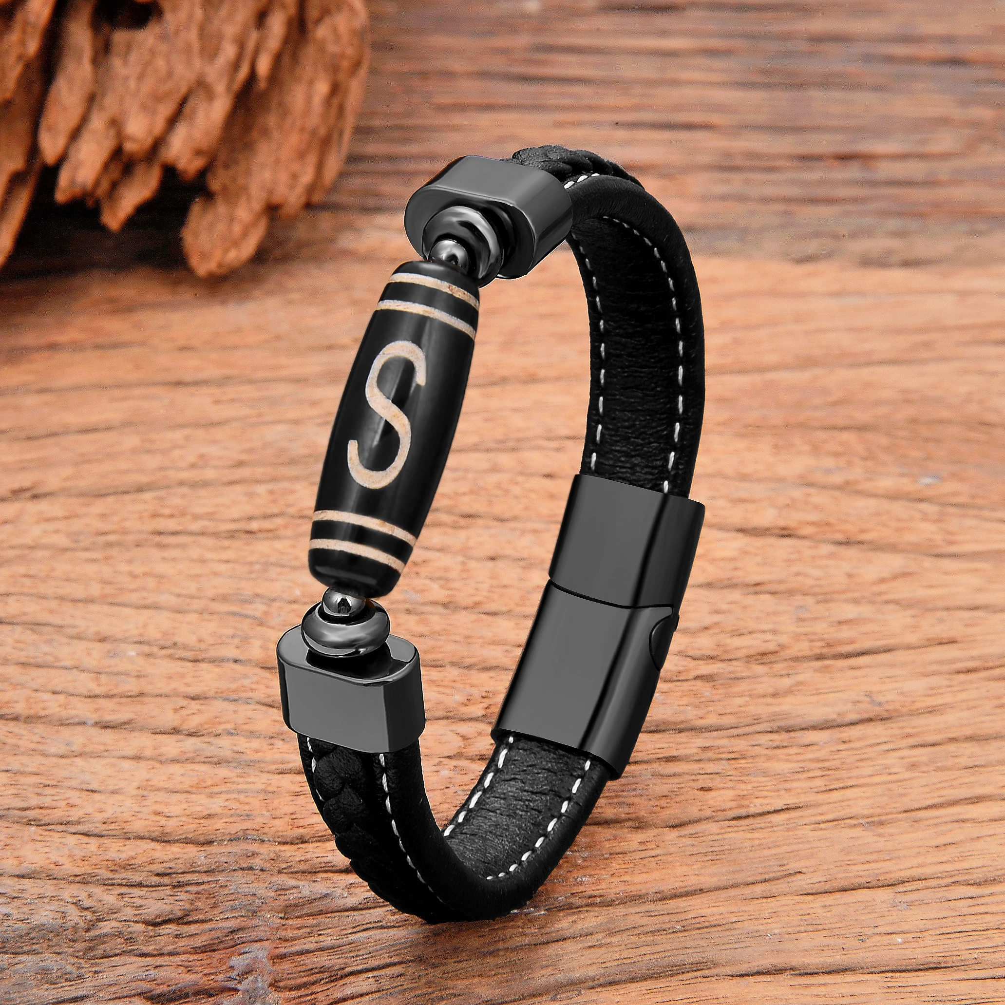 Special Pattern Dzi Tibetan Bracelet Men National Wind Natural Stone Bead Leather Bracelet for Women Mens Jewellery Gifts