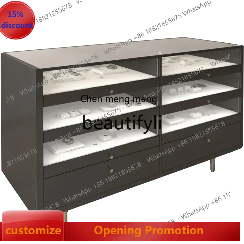S7486teae Glass cabinet three-layer jewelry display  drawer storage cabinet watch jewelry display cabinet