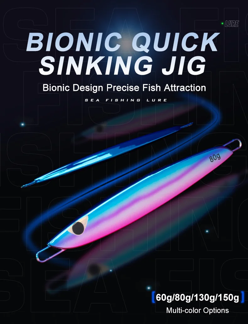 TEASER J114 60g 80g 130g 150g Metall Jig Köder Flache Form Salzwasser Langsam Sinkende Trolling Köder UV leuchtende Angeln Jigging Köder – Detail 2