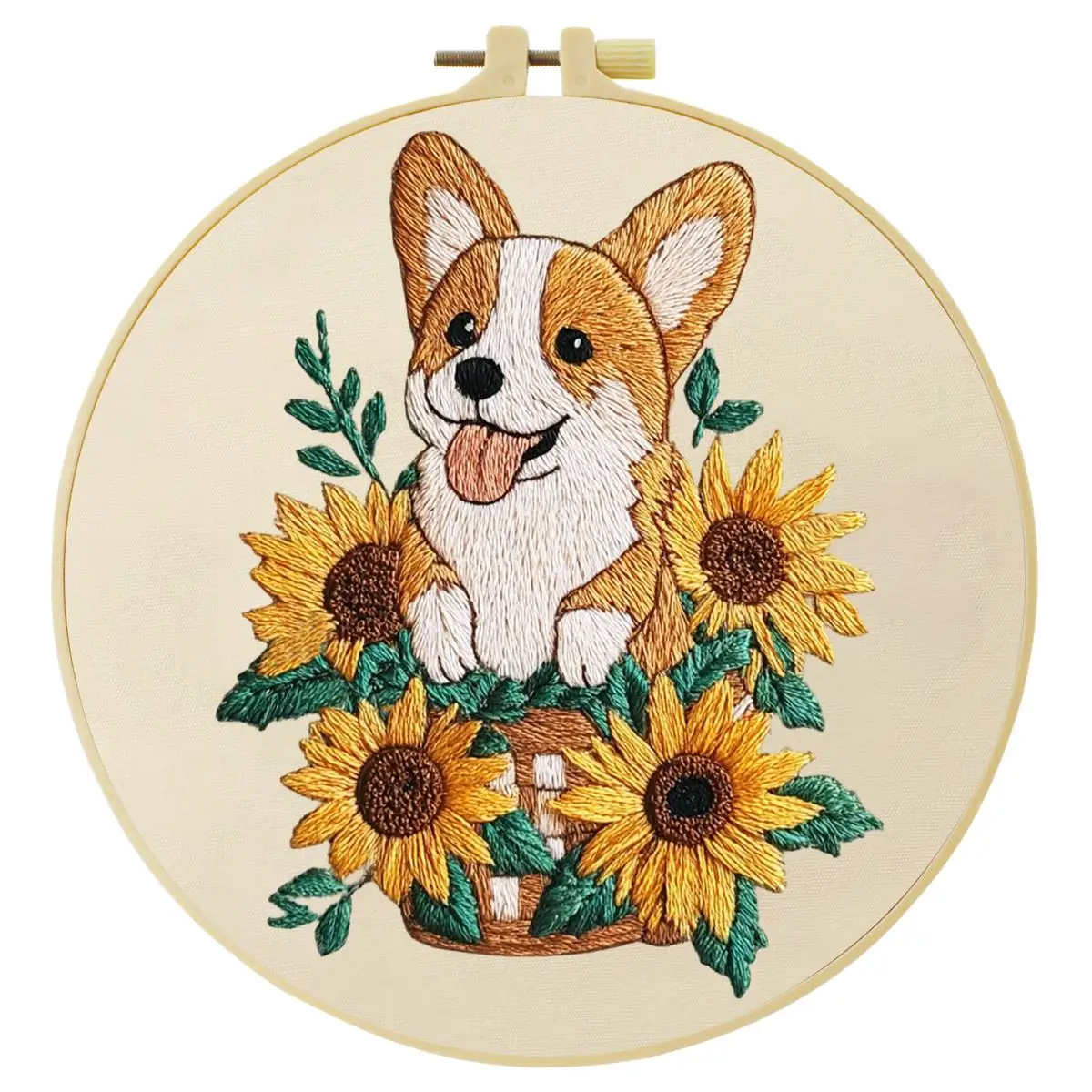 1 Stück 20X20CM/15X15CM 7,87/6,3 Zoll Corgi Stickerei Starter-Kit DIY-Kit DIY-Stickerei-Set Handarbeiten Nadelkunst Malerei – Detail 4