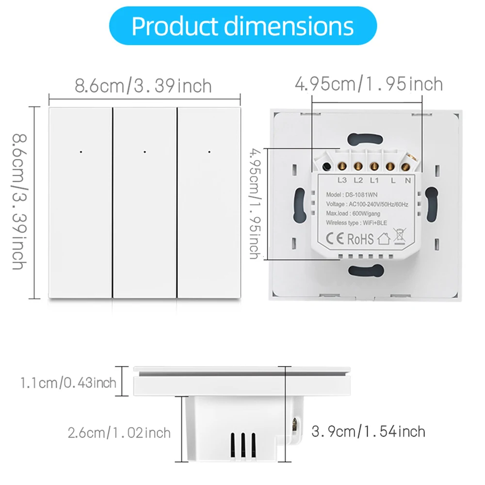 WiFi Smart Wall Light Switch 220V Push Button Smart Life Tuya App Remote Control Works with Alexa Google Home Need Neutral Wire