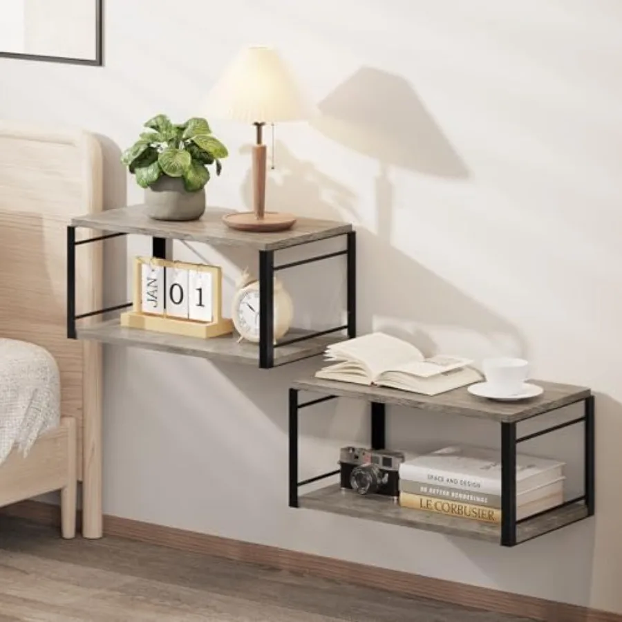 

Floating Nightstand Wall Shelf Wood Bedside Shelf Wall Mounted Nightstand Set of 2 Floating Bedside Table for Bedroom Living Ro