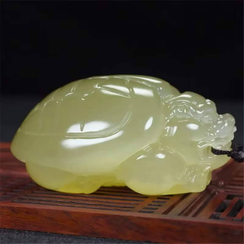 Natural White Jade Handmade Three-dimensional Carving Dragon Turtle Pendant Fashion Boutique Jewelry Men's and Women's Necklace