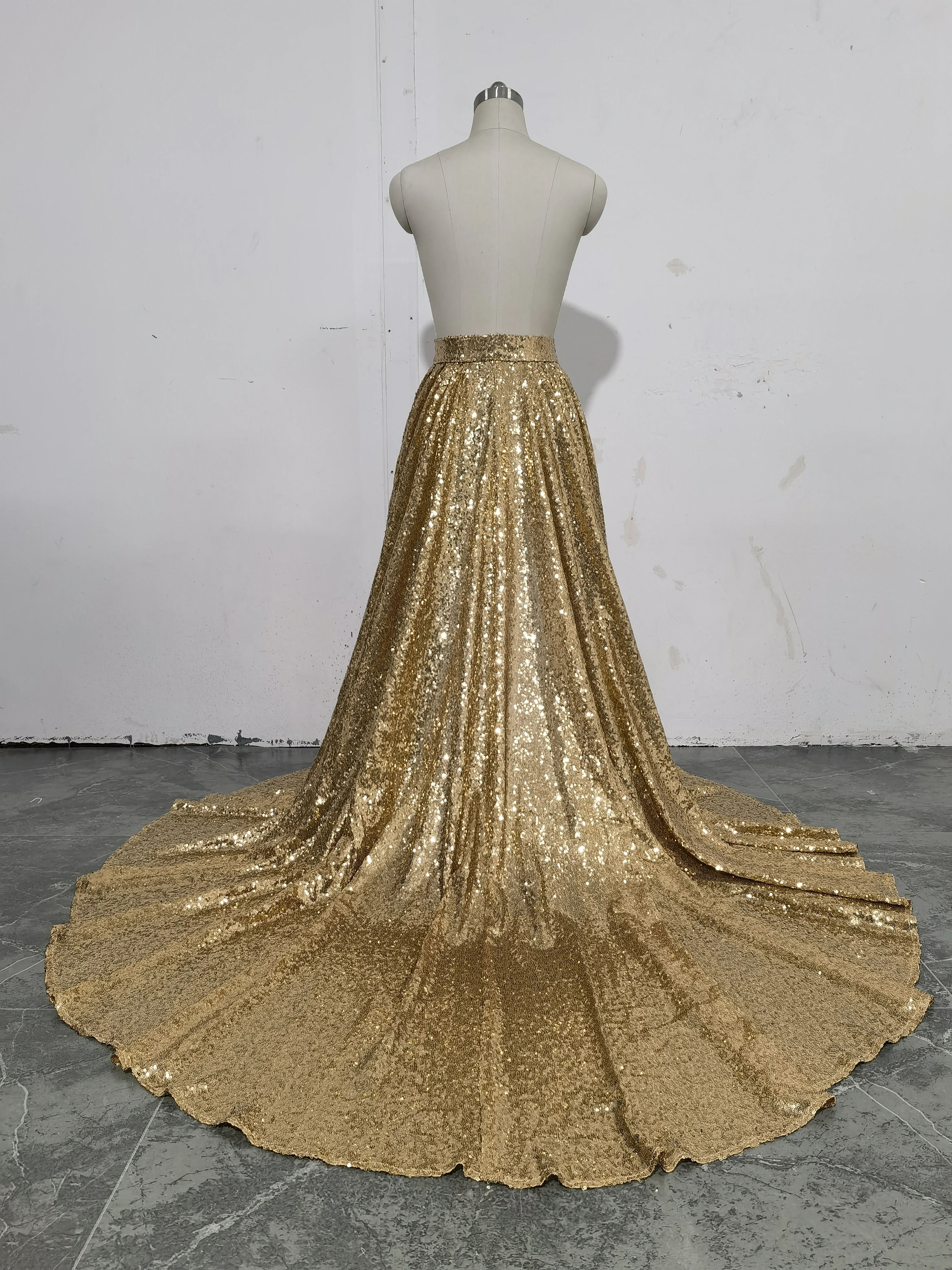 Elegant Gold Seqin Detachable Long Train for Dresses Removable Bridal Skirt Formal Party Prom Overskirt