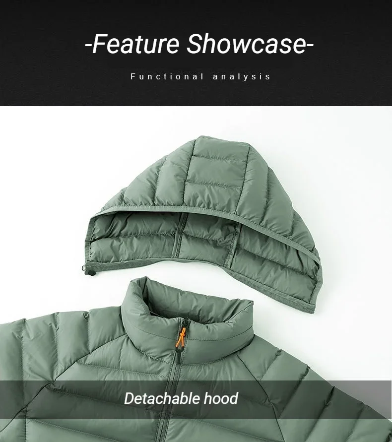 Men's Striped Hooded Warm Cotton Jacket, Foldable Packable Travel Bag Coat, Solid Color Portable Winter Outwear for Men