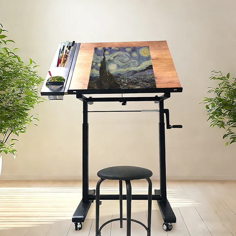 Durable Tilting Drafting Table with Hand Crank Lift & Aluminum Frame for Art Projects & Technical Design