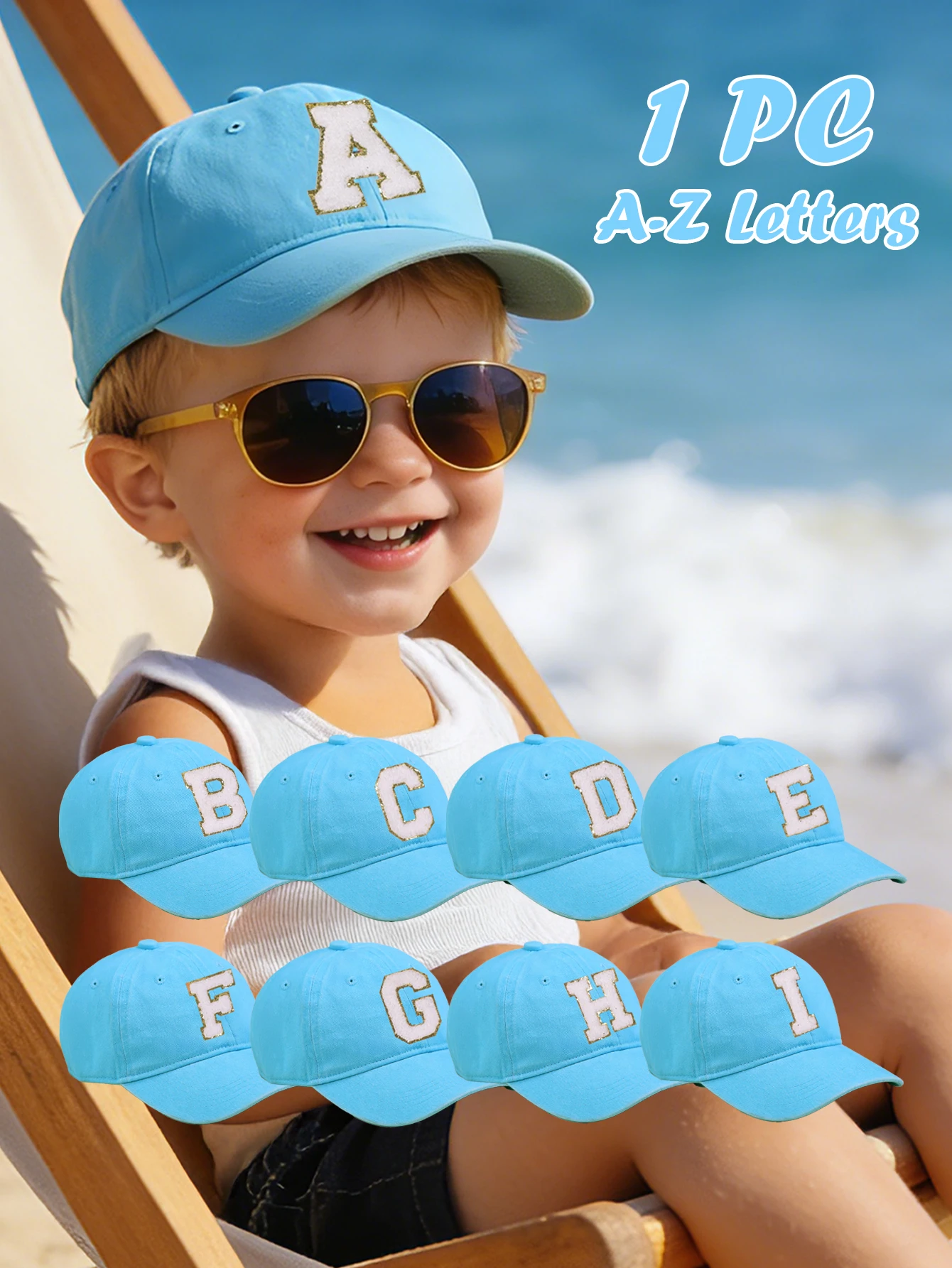 

1pc Kids blue Baseball Cap With 26 Letters, Washed Baseball Hat For Baby Boys And Girls, Suitable For Outdoor Activities And Dai