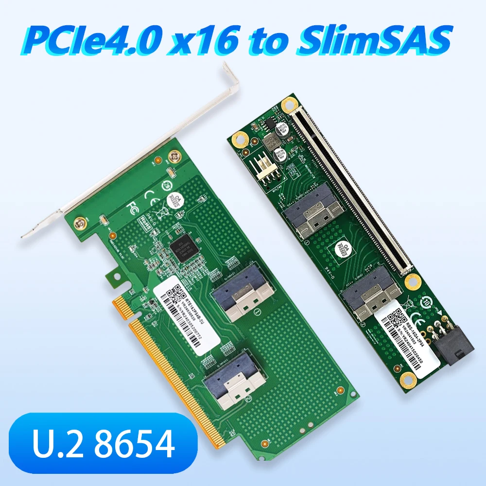 

Дискретная видеокарта U.2 Удлинительный адаптер Базовая пластина PCIe 4.0 X16 8x к SlimSAS SFF 8654 8i Переходной кабель полувысоты