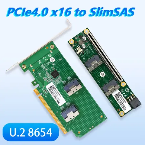 Adapter karty graficznej dyskretnej U.2, płytka bazowa, PCIe 4.0 X16 8x do SlimSAS SFF 8654 8i, adapter o półwysokości, kabel riser