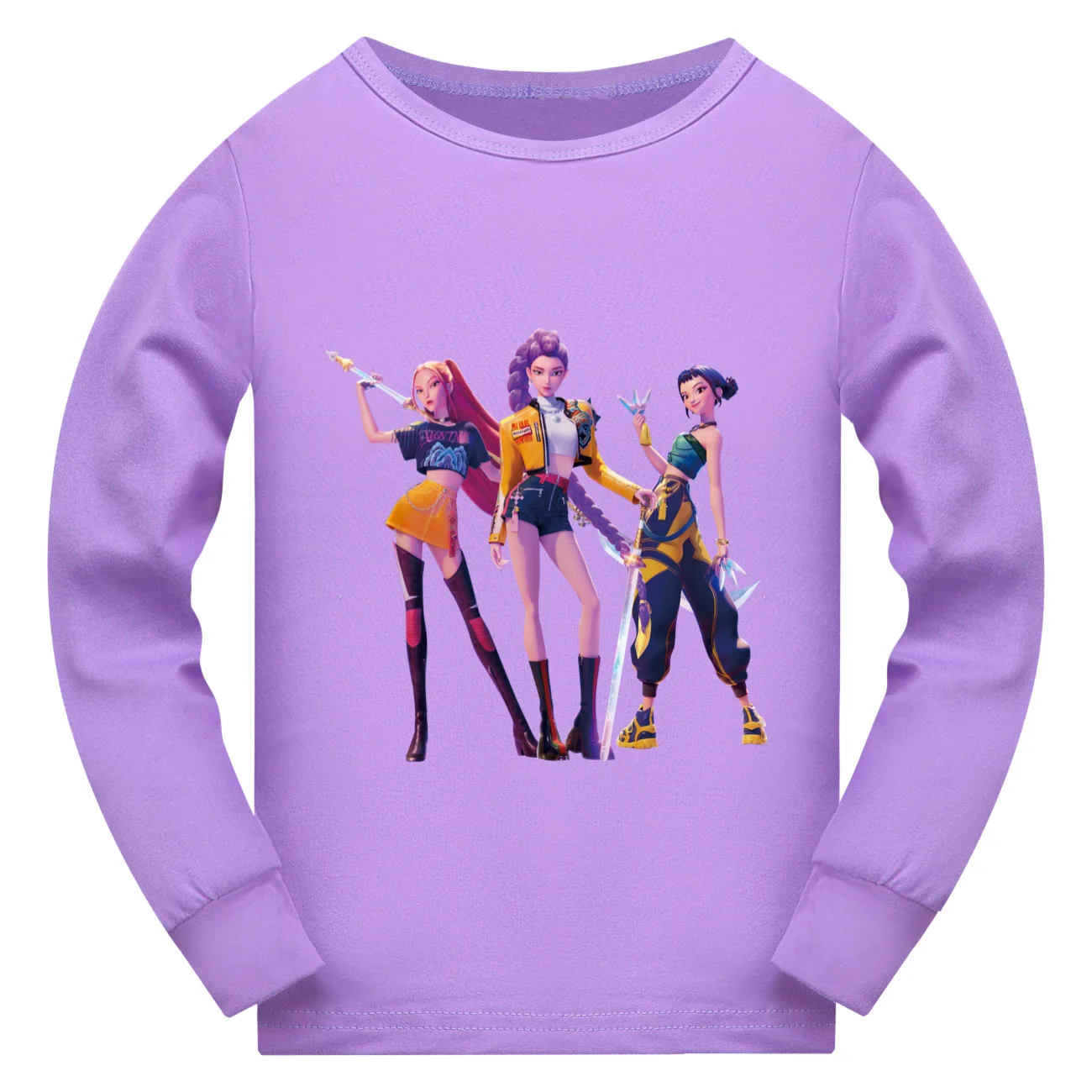 

KPop Demon Hunters Kids T-Shirt Loose O-Neck Long Sleeve Casual Fashion Cartoon Top for Boys And Girls Youth Stylish Clothing