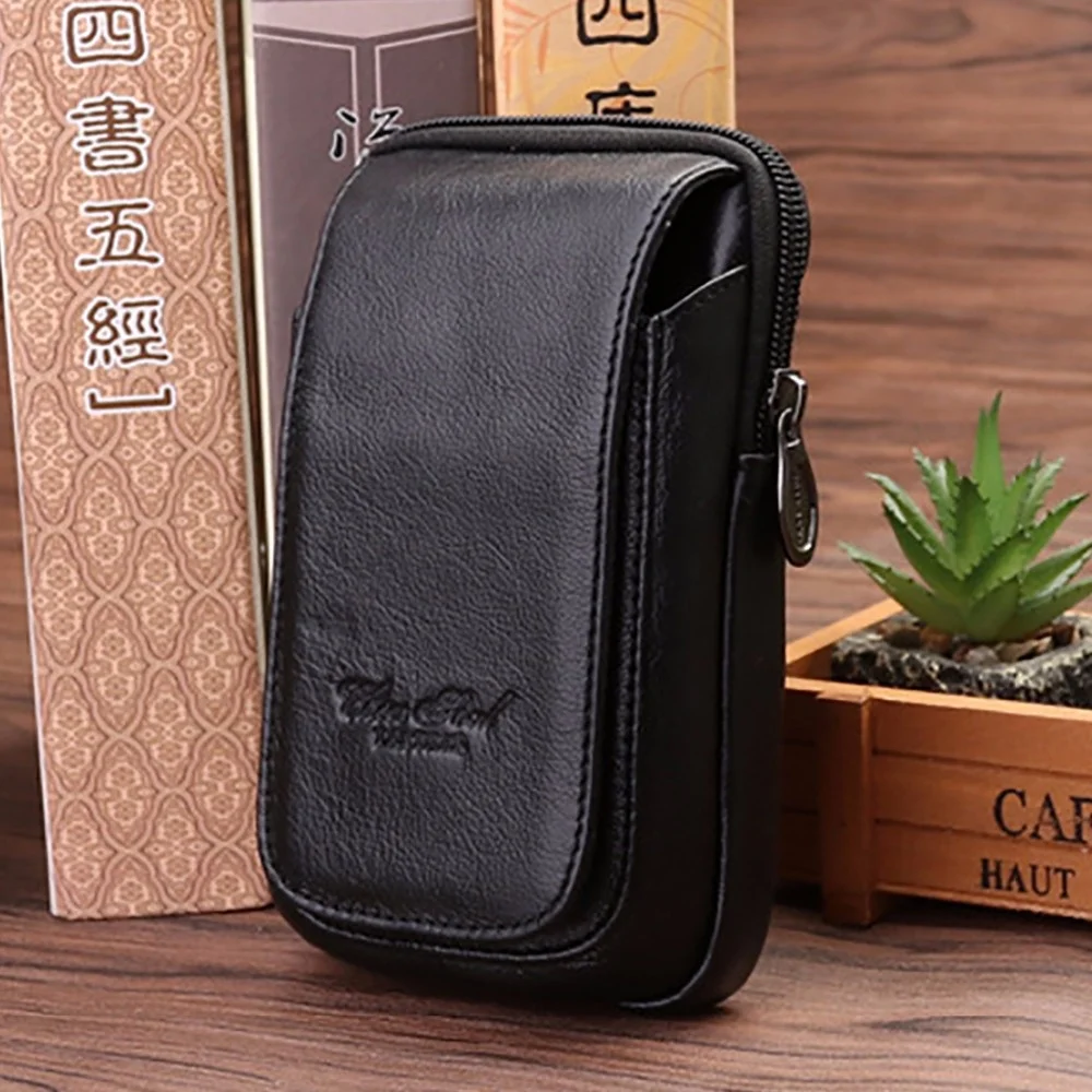 Genuine Leather Men Cell/Mobile Phone Case Purse Designer Holder ID Card Male Natural Skin Belt Money Hook Bag Fanny Waist Pack