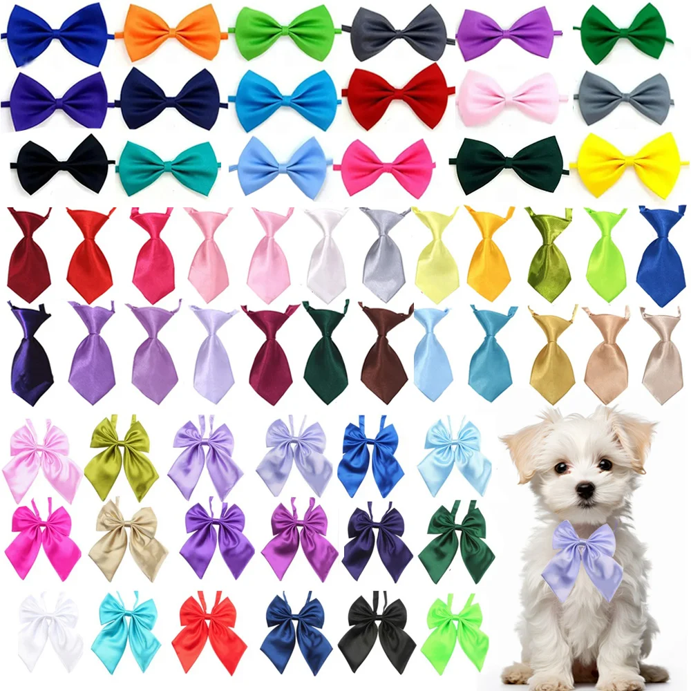 60PCS Adjustable Dog Bowties Solid Color Pet Dog Bow Ties Pet Neckties For Dogs and Cats Handmade Puppy Bows Dog Accessories