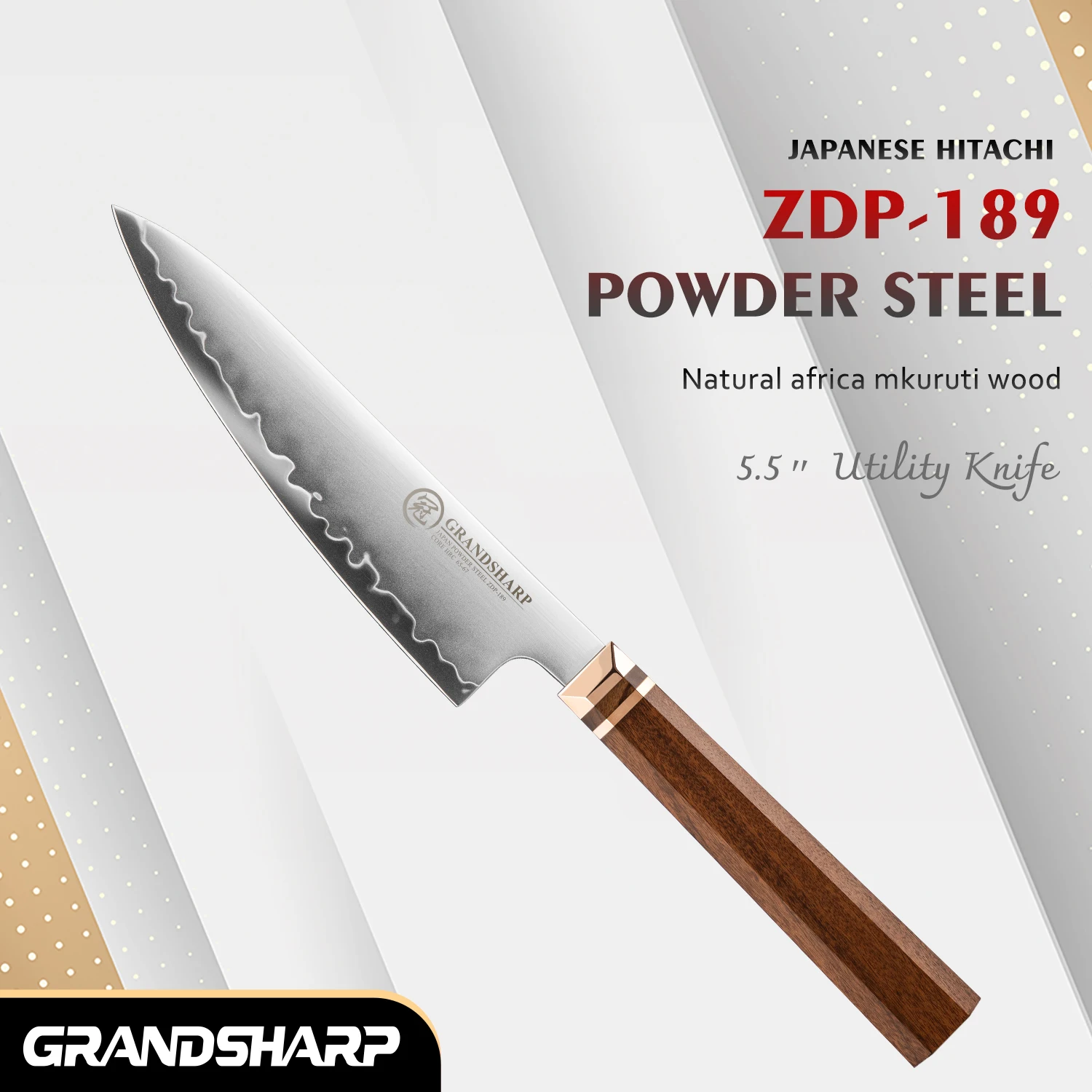 Grandsharp 5.5''Utility Knife ZDP-189 Steel Core 420J2 Stainless Steel Multipurpose Kitchen Knife for Precise Cutting Slicing