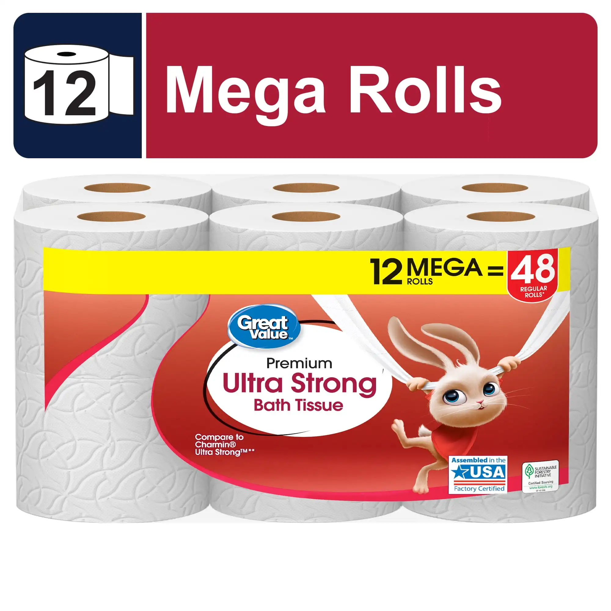 

Ultra Strong 2-Ply Toilet Paper, 12 Mega Rolls Easy and convenient storage at home or in the workplace