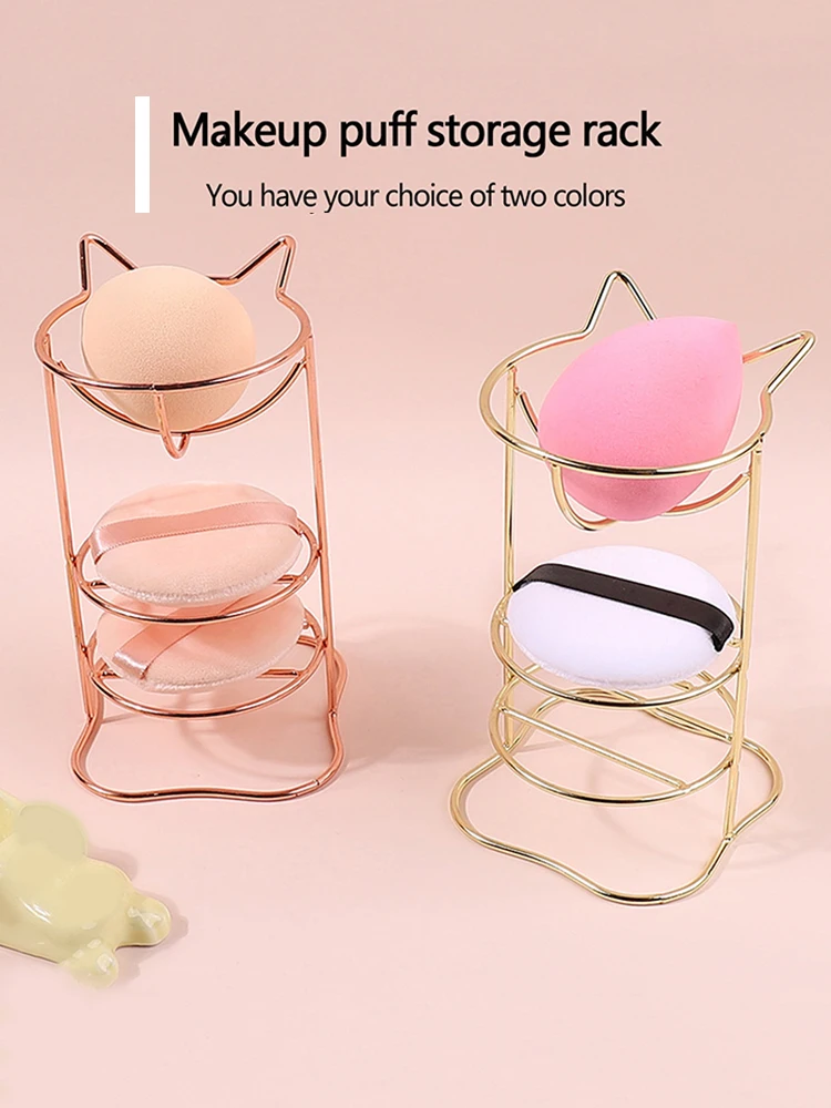 

Three-layer Metal Makeup Egg Rack Sponge Holder Makeup Powder Puff Blender Storage Rack Sponge Drying Display Holder