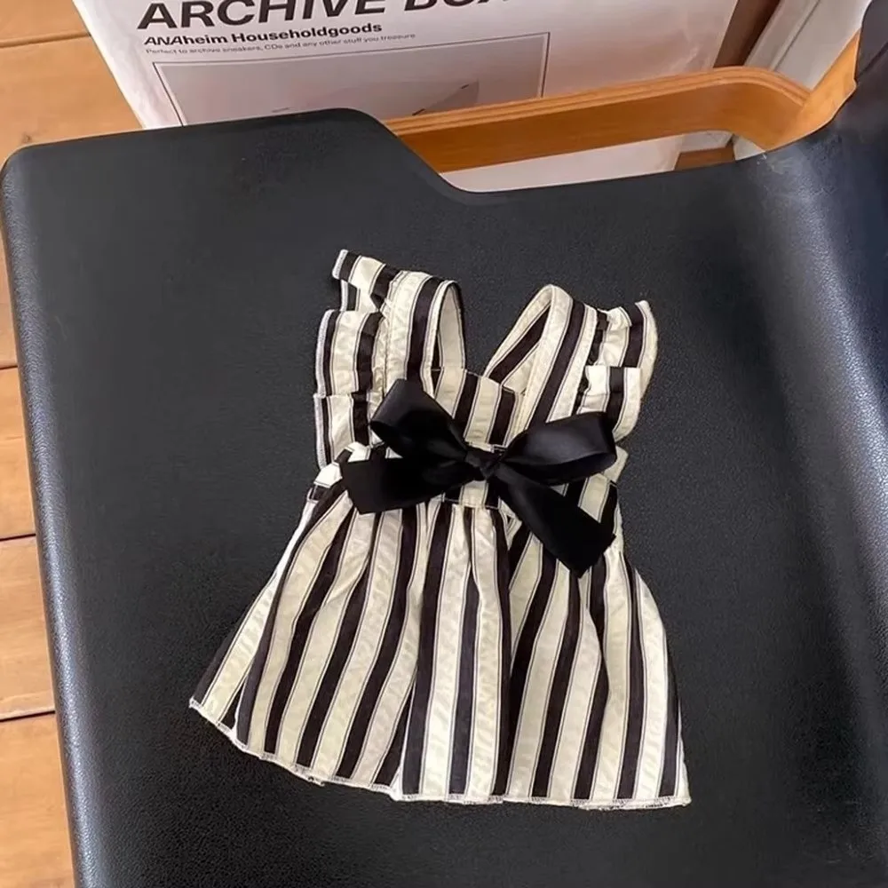 

Fashion Big Bow Striped Small Dog Princess Dress Black Thin Cat Dress Medium Dog Clothes Puppy Skirt Summer