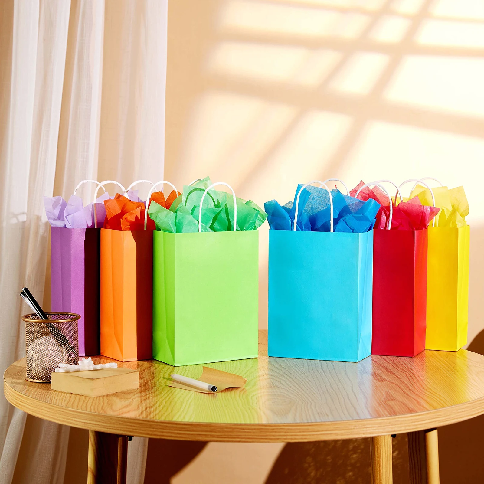 

12/24pcs Candy Colorful Kraft Paper Bags Toy Gift Packaging Small Gifts & Toy Wrapping for Birthday Party Wedding Decor