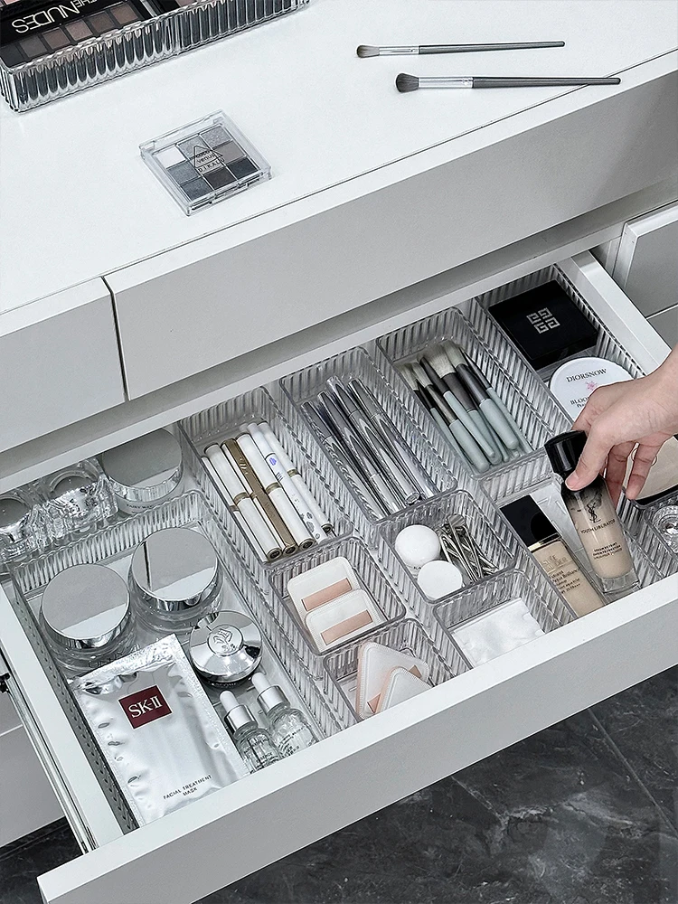 Clear Acrylic Makeup Layered Storage Box Bra Socks Braessing Table Cosmetic Lipstick Finishing Grid Box Desktop Drawer Storage