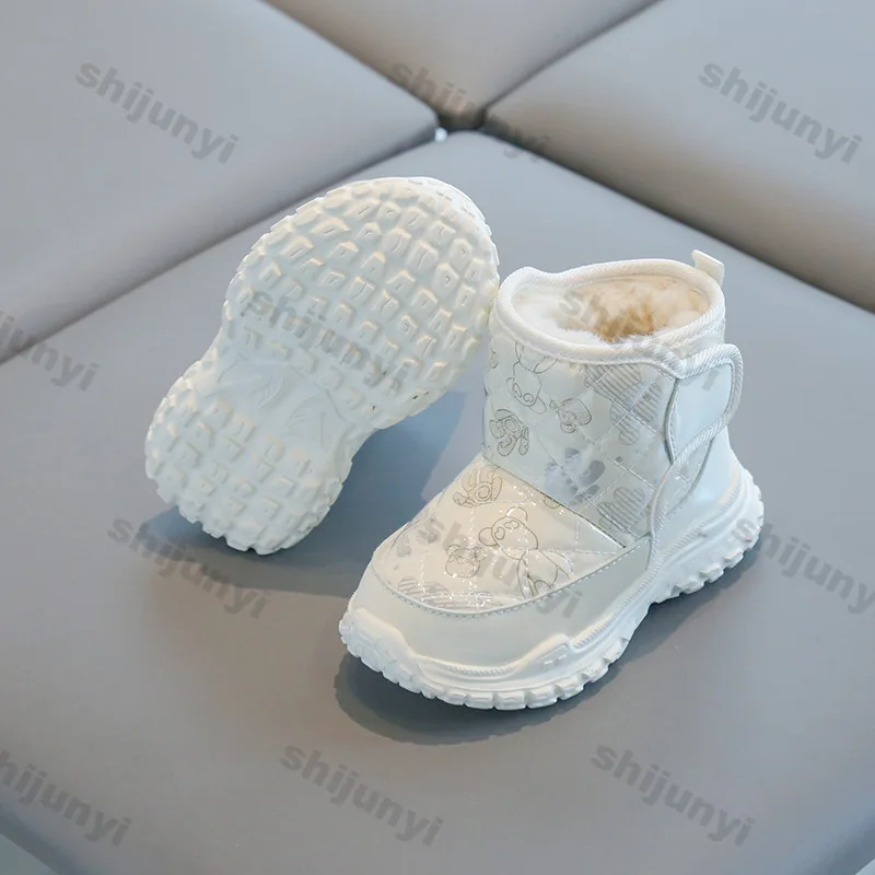 Baby Winter Cotton Boots Girls Boys Outdoor Warm Snow Boots Children Plush Short Boots Kid Solid Waterproof Cotton-padded Shoes