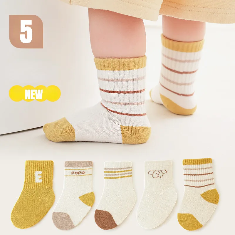 5 Pairs Baby Socks Newborn Baby Boy Socks Kids Cotton Animal Design Fadeless Soft Children's Sock for Girls 0-6 Years