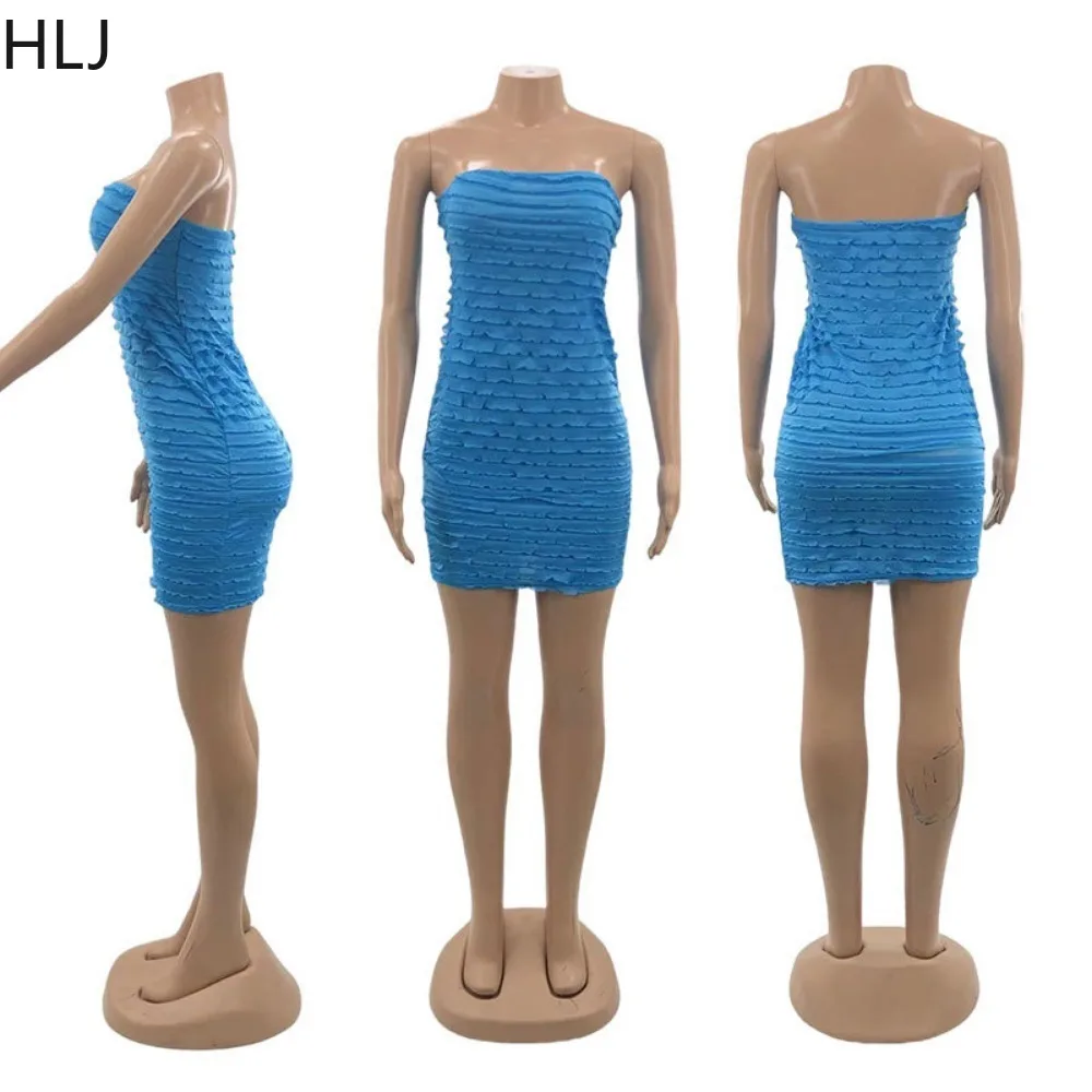 HLJ Sexy Mesh Perspective Ruched Bodycon Tube Dresses Women Sleeveless Backless Slim Vestidos Fashion Female Solid Streetwear