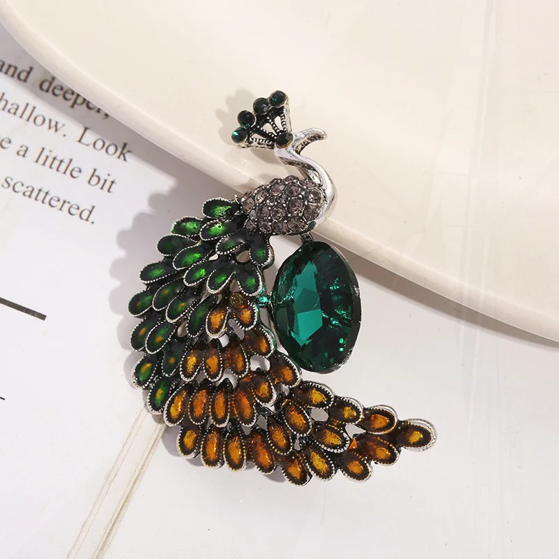 Pin de animal de pavo real al óleo para niñas, accesorios de Hanfu qipao, alfileres de estilo étnico, retro, con incrustaciones de diamantes