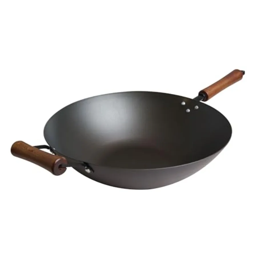 

14-Inch Preseasoned Carbon Steel Wok for Stir-Frying and Searing Matte Black Finish Durable Heat Distribution Ideal for High-He