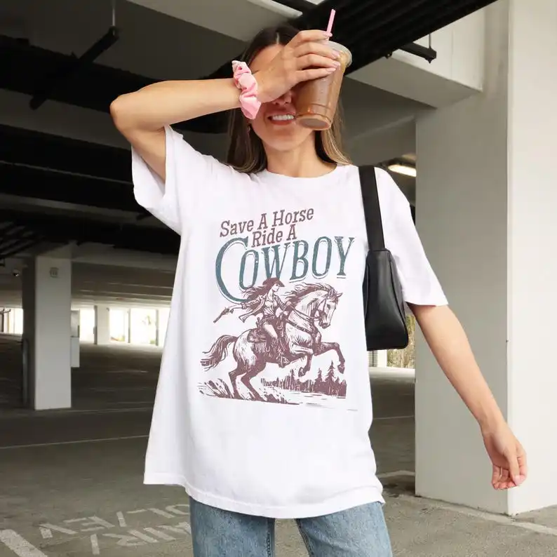 Save A Horse Ride A Cowboy Shirt Country I Love Cowboys T-Shirt Tee Y2k Western Cowgirl Shirt Last Rodeo