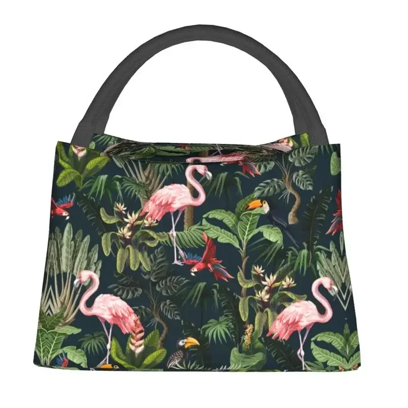 Jungle Pattern With Toucan Flamingo And Parrot Insulated Lunch Bags For Tropical Bird Cooler Thermal Bento Box Beach Camping