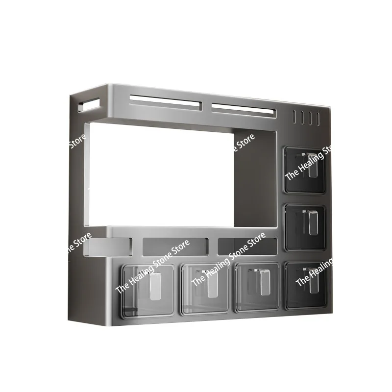 No punching kitchen seasoning rack multi-functional wall-mounted household oil, salt, sauce and vinegar storage box