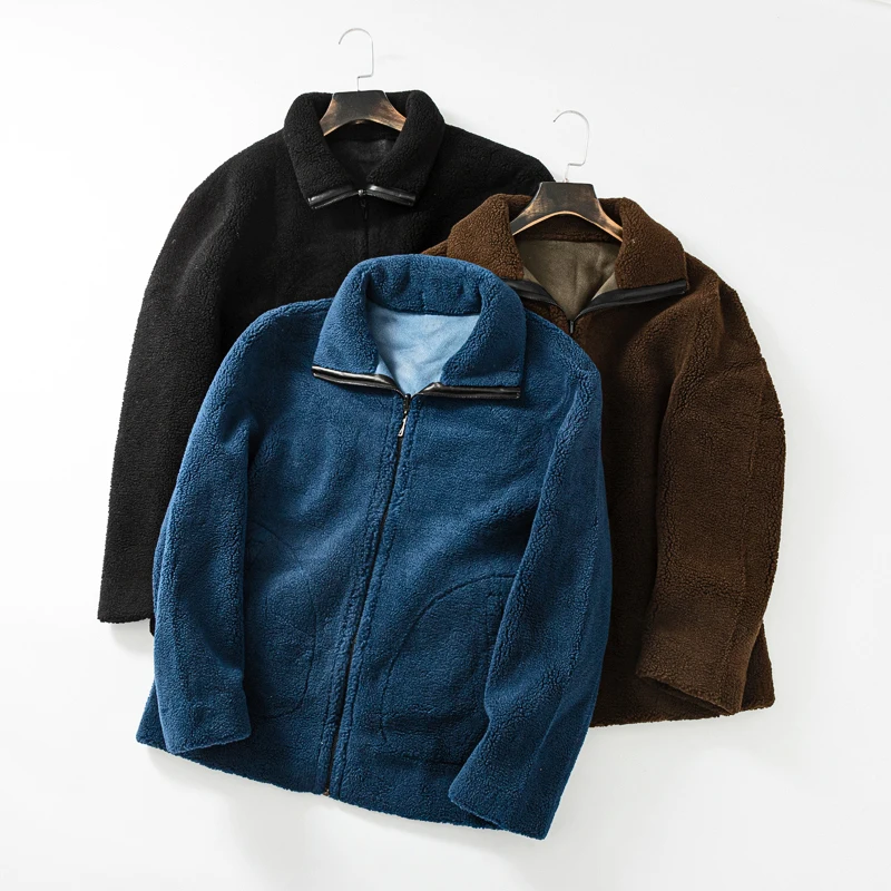 

Thiened Leather Fur Inteated Warmth Jaet Autumn Winter Men's Faion Casual Soft Leather Cosite Fce Coat Trendy