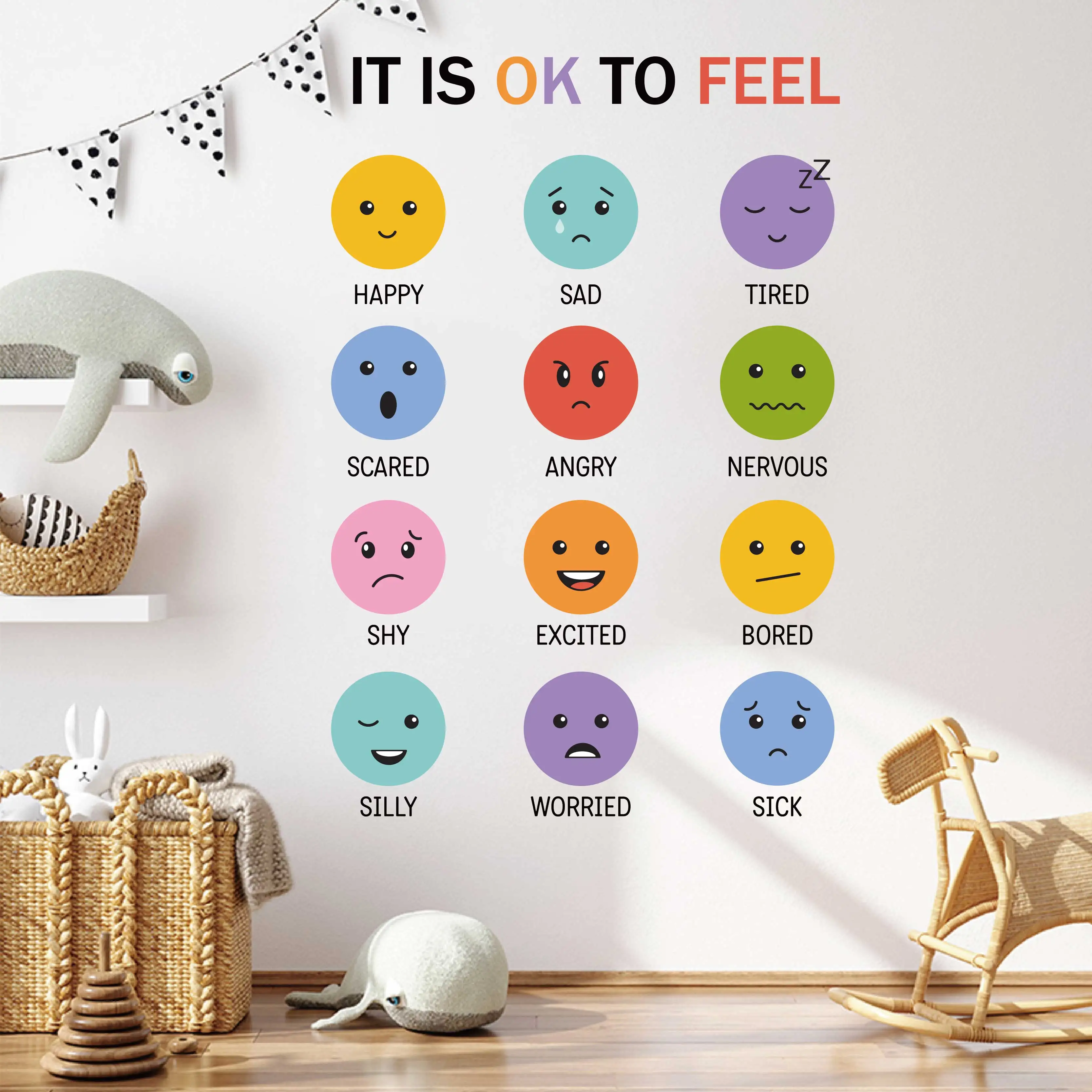 3D Colorful 12 Types of Emoticons Wall Sticker Removable Baby Nursery Smile Wall Decal